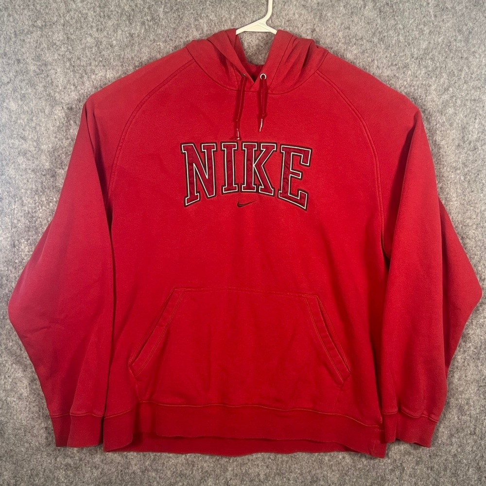 Nike Men's Red Spellout Pullover Hoodie XXL 228977-655 Tackle Twill Swoosh Logo